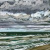 Noordzee bij De Koog (12 IX 2020) pastel op papier, 15 x 15 cm (lijst 20 x 20 cm)