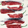 Puntpaprika's III (2019) aquarel, 54 x 42 cm (particuliere collectie).